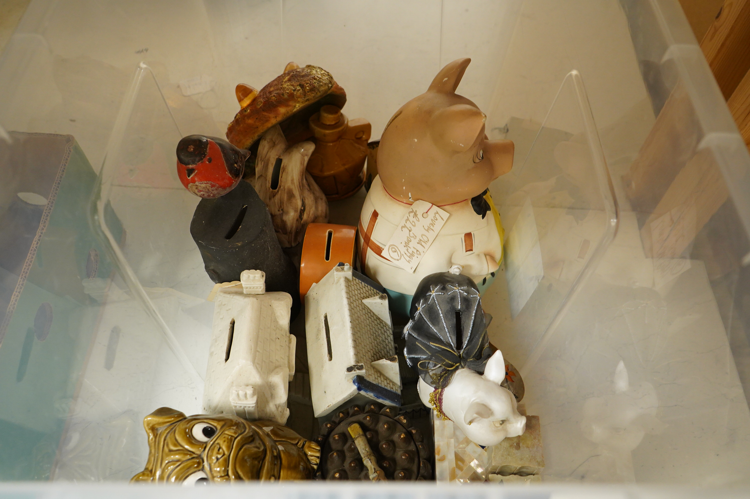A collection of money boxes and pietra dura boxes